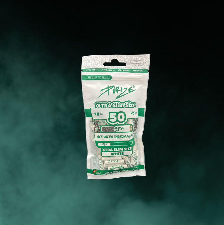 PURIZE XTRA Slim Size Aktivkohlefilter (ø 5,9 mm) - 50er Pack // Weiß