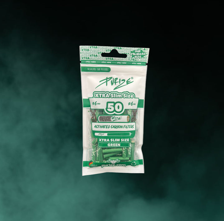 PURIZE XTRA Slim Size Aktivkohlefilter (ø 5,9 mm) - 50er Pack // Weiß